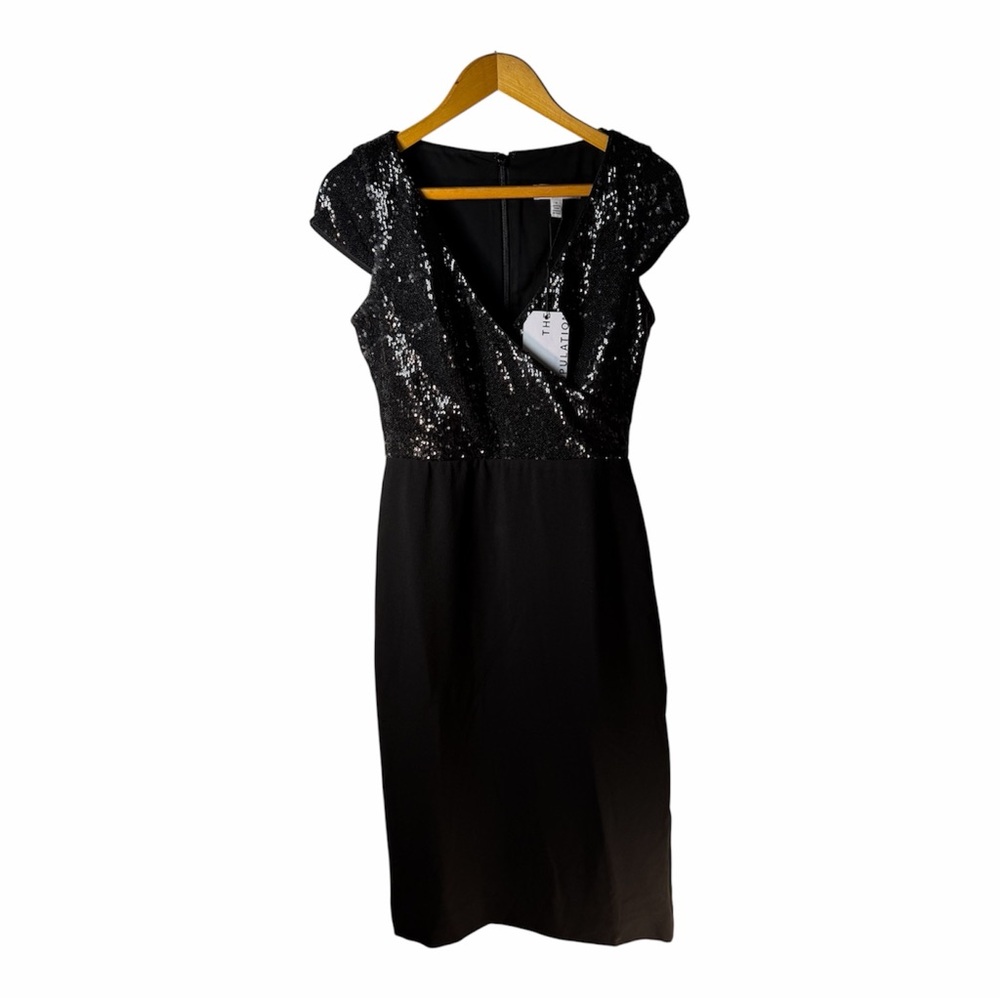 Dress the Population Jaleah Sequin V-Neck Cap Sleeve Sheath Dress S Cocktail - Picture 14 of 15